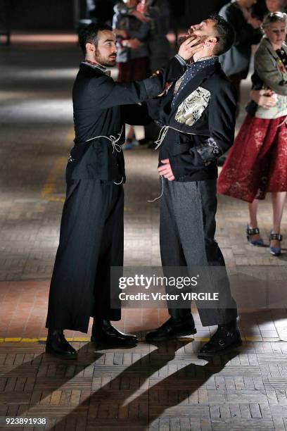 Model walks the runway at the Antonio Marras Ready to Wear Fall/Winter 2018-2019 fashion show during Milan Fashion Week Fall/Winter 2018/19 on...