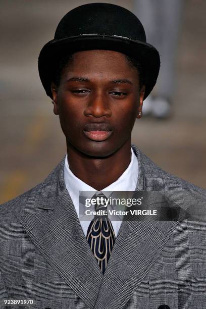 Model walks the runway at the Antonio Marras Ready to Wear Fall/Winter 2018-2019 fashion show during Milan Fashion Week Fall/Winter 2018/19 on...