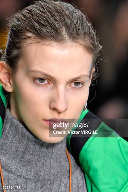 Model walks the runway at the Sportmax Ready to Wear Fall/Winter 2018-2019 fashion show during Milan Fashion Week Fall/Winter 2018/19 on February 23,...