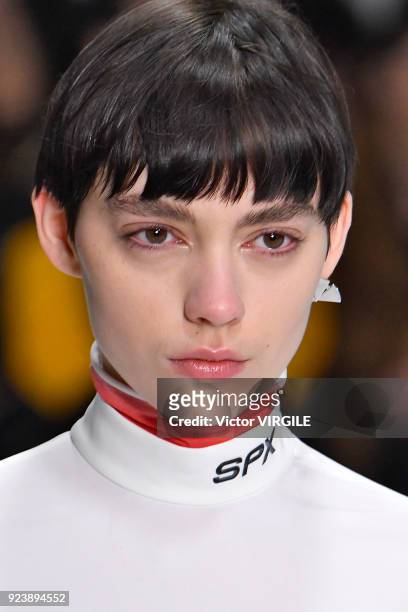 Model walks the runway at the Sportmax Ready to Wear Fall/Winter 2018-2019 fashion show during Milan Fashion Week Fall/Winter 2018/19 on February 23,...