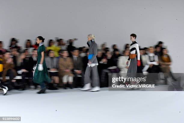 Model walks the runway at the Sportmax Ready to Wear Fall/Winter 2018-2019 fashion show during Milan Fashion Week Fall/Winter 2018/19 on February 23,...