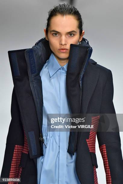 Model walks the runway at the Sportmax Ready to Wear Fall/Winter 2018-2019 fashion show during Milan Fashion Week Fall/Winter 2018/19 on February 23,...