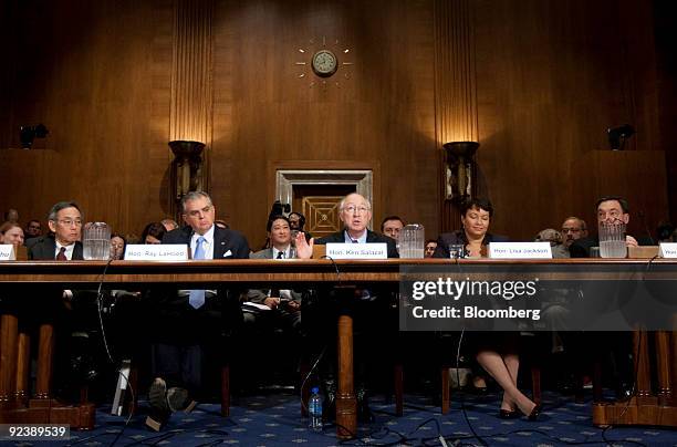 Steven Chu, U.S. Energy secretary, left to right, Ray LaHood, U.S. Transportation secretary, Ken Salazar, U.S. Secretary of the interior, Lisa...