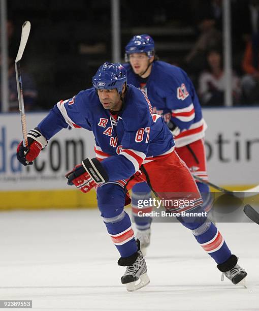 Donald Brashear of the New York Rangers skates against the Phoenix Coyotes on October 26, 2009 at Madison Square Garden in New York, New York.