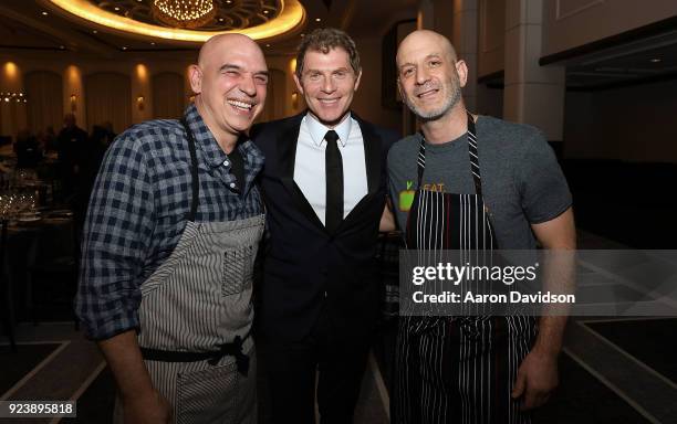 Michael Symon, Bobby Flay, and Marc Vetri attend Tribute Dinner on February 24, 2018 in Miami Beach, Florida.