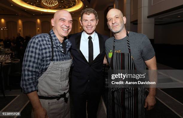 Michael Symon, Bobby Flay, and Marc Vetri attend Tribute Dinner on February 24, 2018 in Miami Beach, Florida.