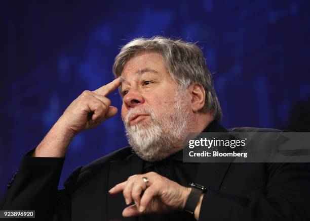 Steve Wozniak, co-founder of Apple Inc., speaks during the ET Global Business Summit in New Delhi, India, on Saturday, Feb. 24, 2018. The summit runs...