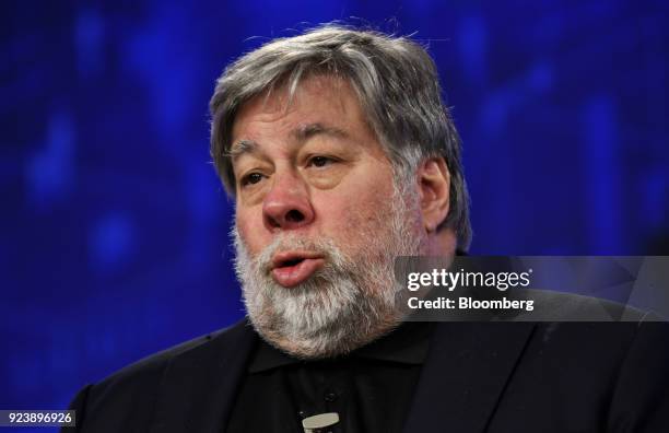 Steve Wozniak, co-founder of Apple Inc., speaks during the ET Global Business Summit in New Delhi, India, on Saturday, Feb. 24, 2018. The summit runs...