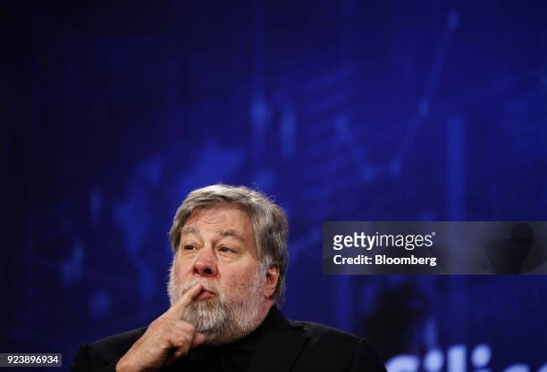 Steve Wozniak, co-founder of Apple Inc., speaks during the ET Global Business Summit in New Delhi, India, on Saturday, Feb. 24, 2018. The summit runs...