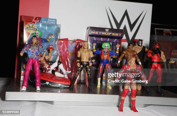 Mattel WWE Elite Action Figure display is seen during Vegas Toy Con at the Circus Circus Las Vegas on February 24, 2018 in Las Vegas, Nevada.