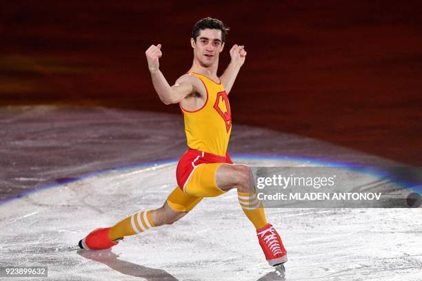 Spain's Javier Fernandez performs during the figure skating gala event during the Pyeongchang 2018 Winter Olympic Games at the Gangneung Oval in...