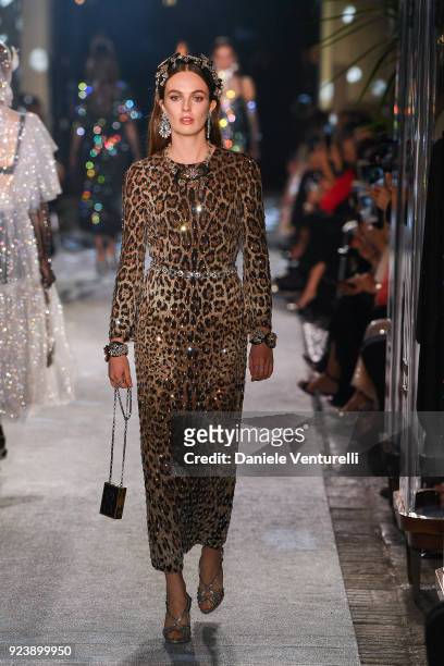 Violet Manners walks the runway at the Dolce & Gabbana show during Milan Fashion Week Fall/Winter 2018/19 on February 24, 2018 in Milan, Italy.