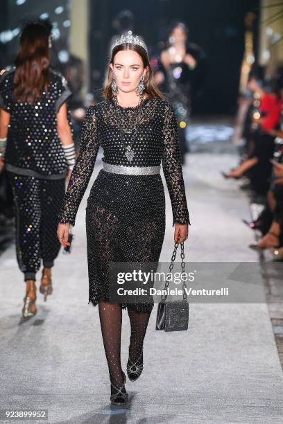 Eliza Manners walks the runway at the Dolce & Gabbana show during Milan Fashion Week Fall/Winter 2018/19 on February 24, 2018 in Milan, Italy.