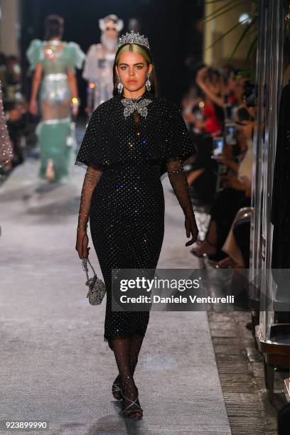 Bee Beardsworth walks the runway at the Dolce & Gabbana show during Milan Fashion Week Fall/Winter 2018/19 on February 24, 2018 in Milan, Italy.