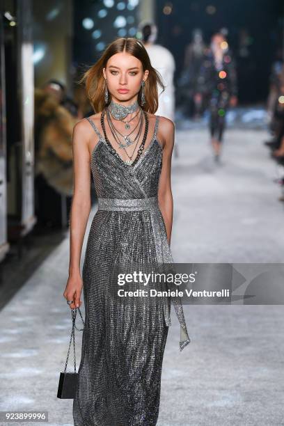 Giulia Maenza walks the runway at the Dolce & Gabbana show during Milan Fashion Week Fall/Winter 2018/19 on February 24, 2018 in Milan, Italy.