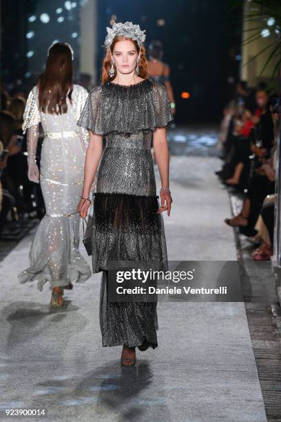Alexina Graham walks the runway at the Dolce & Gabbana show during Milan Fashion Week Fall/Winter 2018/19 on February 24, 2018 in Milan, Italy.