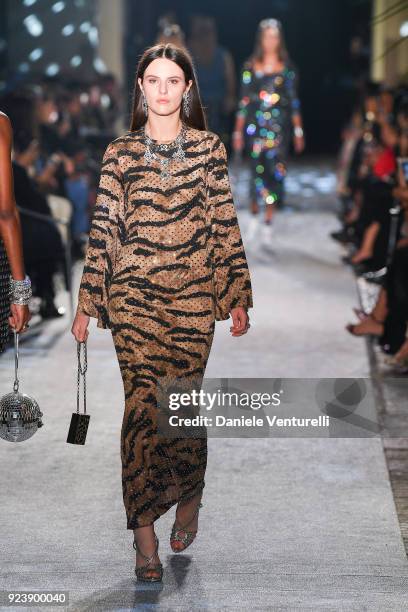 Daisy Maybe walks the runway at the Dolce & Gabbana show during Milan Fashion Week Fall/Winter 2018/19 on February 24, 2018 in Milan, Italy.