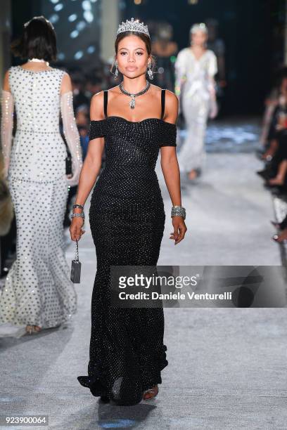 Emma Weymouth walks the runway at the Dolce & Gabbana show during Milan Fashion Week Fall/Winter 2018/19 on February 24, 2018 in Milan, Italy.