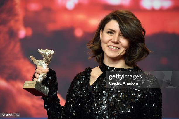 Director Monika Szumowska shows Grand Jury Prize silver bear for her film 'Twarz' during the 68th edition of the International Film Festival Berlin,...