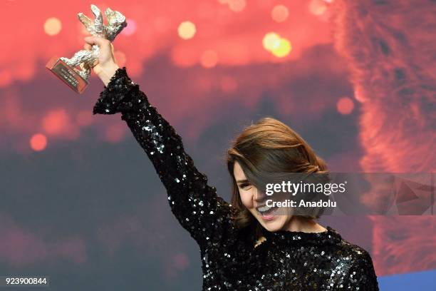 Director Monika Szumowska shows Grand Jury Prize silver bear for her film 'Twarz' during the 68th edition of the International Film Festival Berlin,...