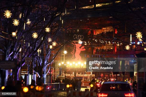 People arrive for the 68th annual Berlin International Film Festival , in Berlin,at the Berlinale Palast in Berlin, Germany on February 24, 2018.