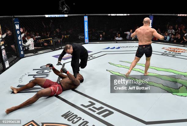 Ilir Latifi of Sweden celebrates after his submission victory over Ovince Saint Preux in their light heavyweight bout during the UFC Fight Night...