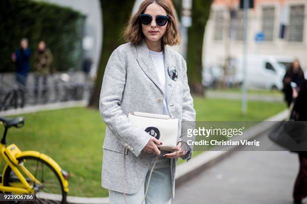 Candela Novembre seen outside Armani during Milan Fashion Week Fall/Winter 2018/19 on February 24, 2018 in Milan, Italy.