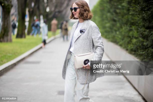 Candela Novembre seen outside Armani during Milan Fashion Week Fall/Winter 2018/19 on February 24, 2018 in Milan, Italy.