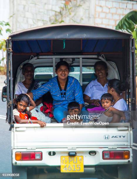 Family with many childs and babys in a truck on February 22, 2014 in Pinnawela, Sri Lanka.