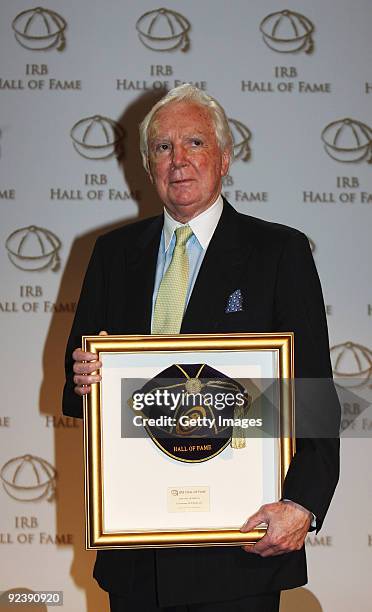 Sir Tony O'Reilly of Ireland and the Lions poses after being inducted into the IRB Hall of Fame during the induction ceremony held at Rugby School on...