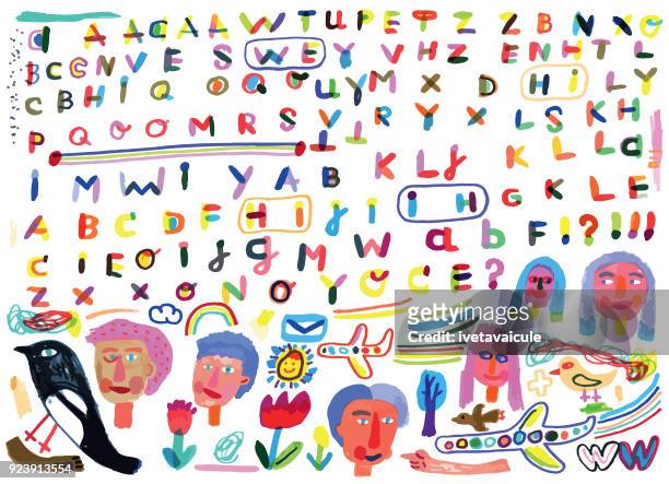 ilustraciones, imágenes clip art, dibujos animados e iconos de stock de letras del alfabeto dibujado a mano y doodle - s & m