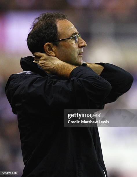 Martin O'Neill, manager of Aston Villa looks on during the Carling Cup 4th Round match between Sunderland and Aston Villa at the Stadium of Light on...