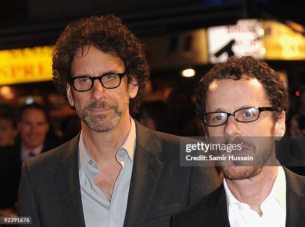 Directors Ethan Coen and Joel Coen attend the 'A Serious Man' premiere during the Times BFI 53rd London Film Festival at the Vue West End on October...