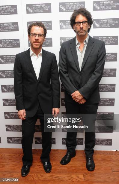 Directors Ethan Coen and Joel Coen attend the 'A Serious Man' premiere during the Times BFI 53rd London Film Festival at the Vue West End on October...