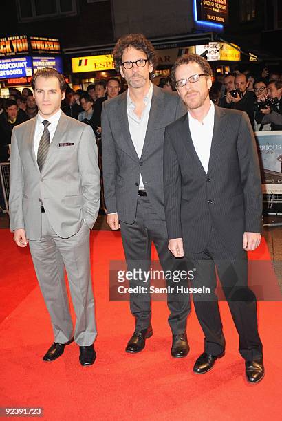 Actor Michael Stuhlbarg , directors Ethan Coen and Joel Coen attend the 'A Serious Man' premiere during the Times BFI 53rd London Film Festival at...