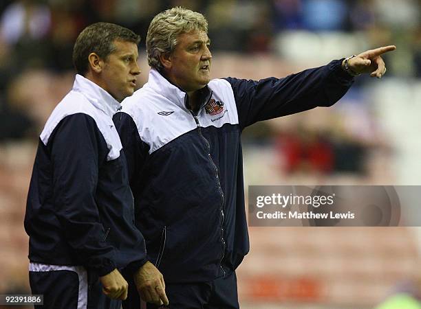 Steve Bruce, manager of Sunderland and Eric Black, Assistant Manager look on during the Carling Cup 4th Round match between Sunderland and Aston...