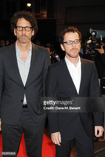 Joel and Ethan Coen arrive at the premiere of 'A Serious Man' during the Times BFI London Film Festival, at the Vue Cinema Leicester Square on...