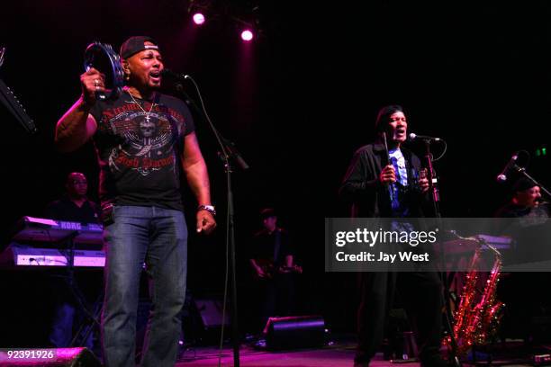 Aaron Neville, Charles Neville and Art Neville of The Neville Brothers perform in concert at Austin Music Hall on July 31, 2009 in Austin, Texas.