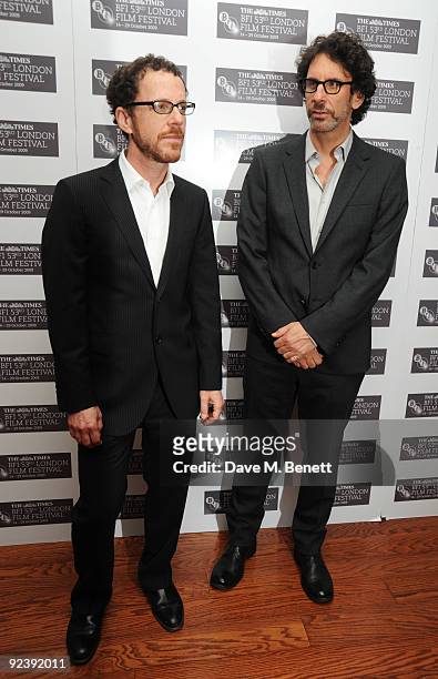 Ethan and Joel Coen arrive at the premiere of 'A Serious Man' during the Times BFI London Film Festival, at the Vue Cinema Leicester Square on...
