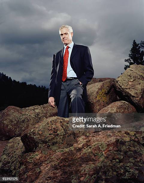 Author Jim Collins poses for a portrait session in Colorado for Fortune Magazine in 2005.