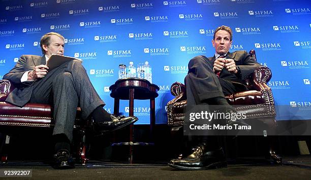 Treasury Secretary Timothy Geithner is interviewed by Charlie Rose at the Securities Industry and Financial Markets Association annual meeting...