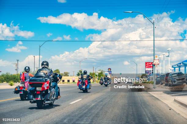 bikers on historic route 66 in kingman arizona usa - kingman stock pictures, royalty-free photos & images