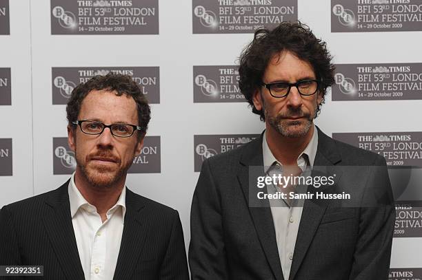 Directors Ethan Coen and Joel Coen attend the 'A Serious Man' premiere during the Times BFI 53rd London Film Festival at the Vue West End on October...