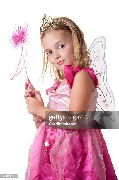 blonde girl in pink fairy princess costume - fairy princess stock pictures, royalty-free photos & images