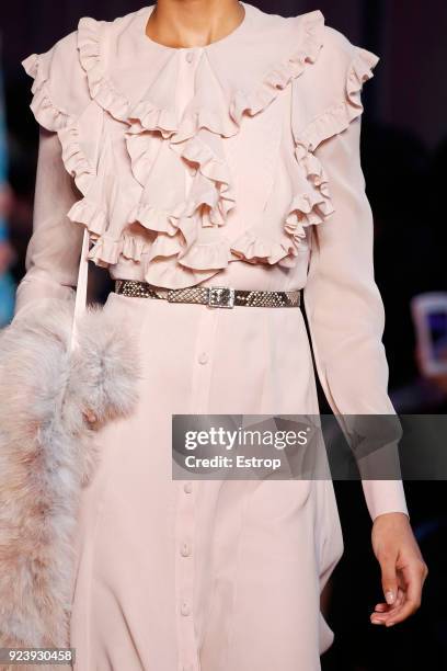 Clothing detail at the Blumarine show during Milan Fashion Week Fall/Winter 2018/19 on February 23, 2018 in Milan, Italy.