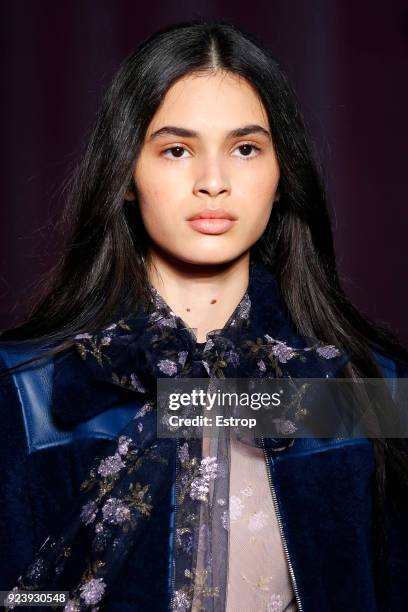 Head Shot detail at the Blumarine show during Milan Fashion Week Fall/Winter 2018/19 on February 23, 2018 in Milan, Italy.