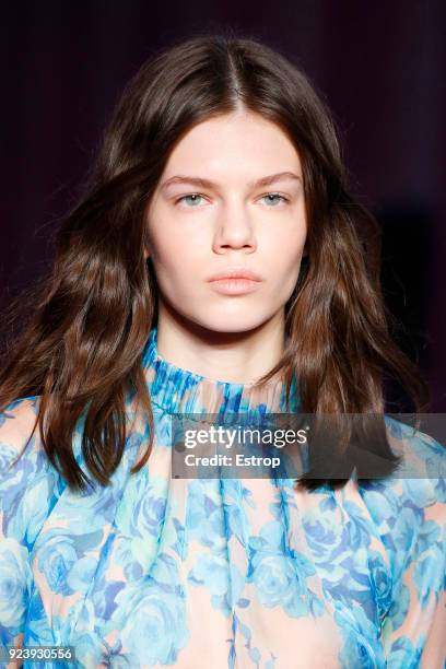 Head Shot detail at the Blumarine show during Milan Fashion Week Fall/Winter 2018/19 on February 23, 2018 in Milan, Italy.