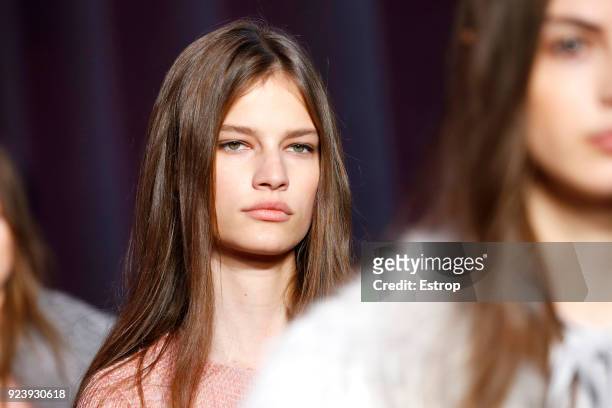 Head Shot detail at the Blumarine show during Milan Fashion Week Fall/Winter 2018/19 on February 23, 2018 in Milan, Italy.