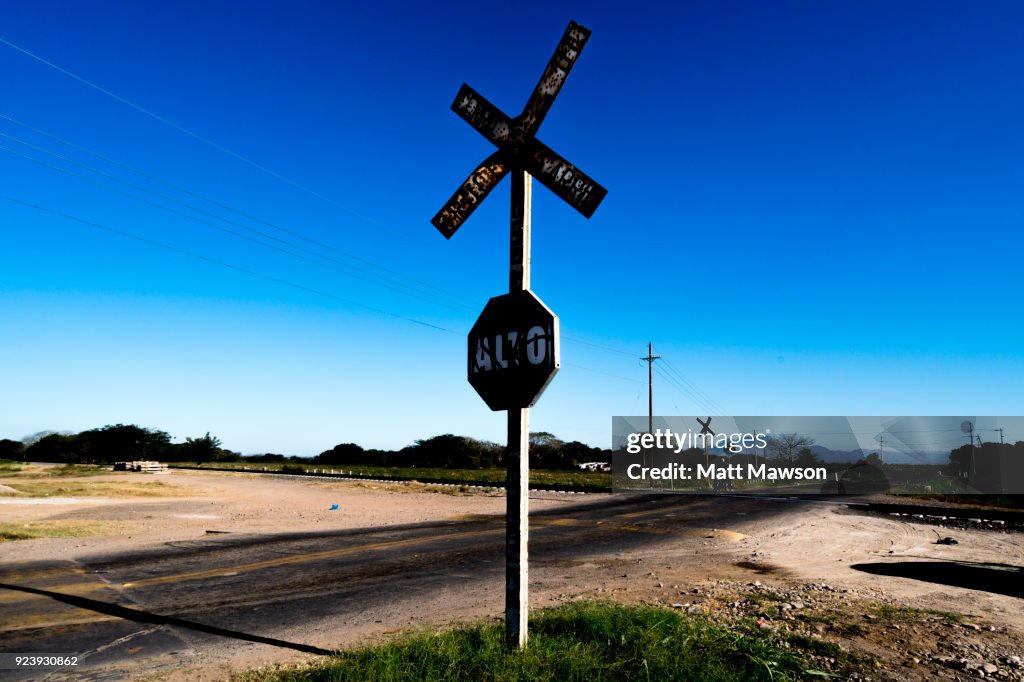 Railway crossing in the state of Sinaloa Mexico