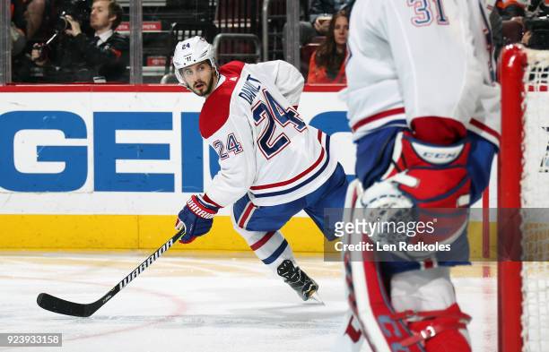 Phillip Danault of the Montreal Canadiens skates against the Philadelphia Flyers on February 20, 2018 at the Wells Fargo Center in Philadelphia,...